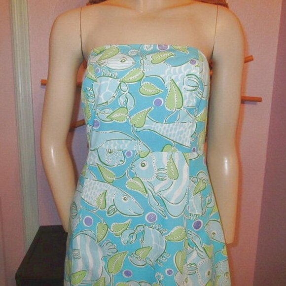 Vtg Lilly Pulitzer Sabrina Strapless Atlantis Dress Size 10 Glitter Fit & Flare - Picture 2 of 10
